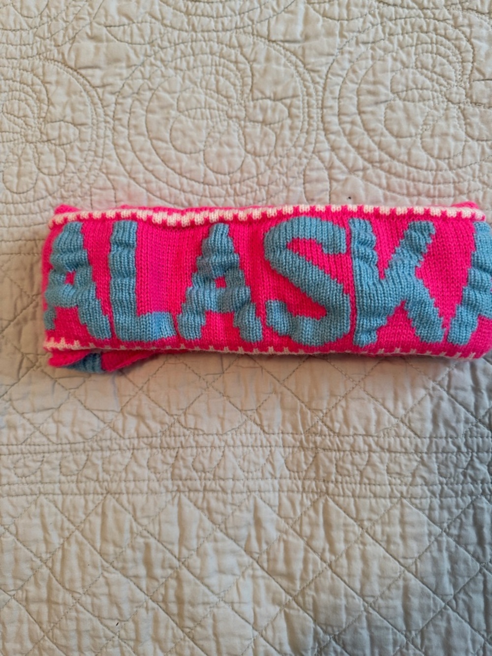 Pink and Blue Knit Headband - Alaska Lettering